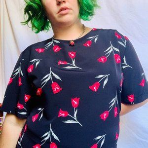 PLUS SIZE VINTAGE 90s Tulip print blouse